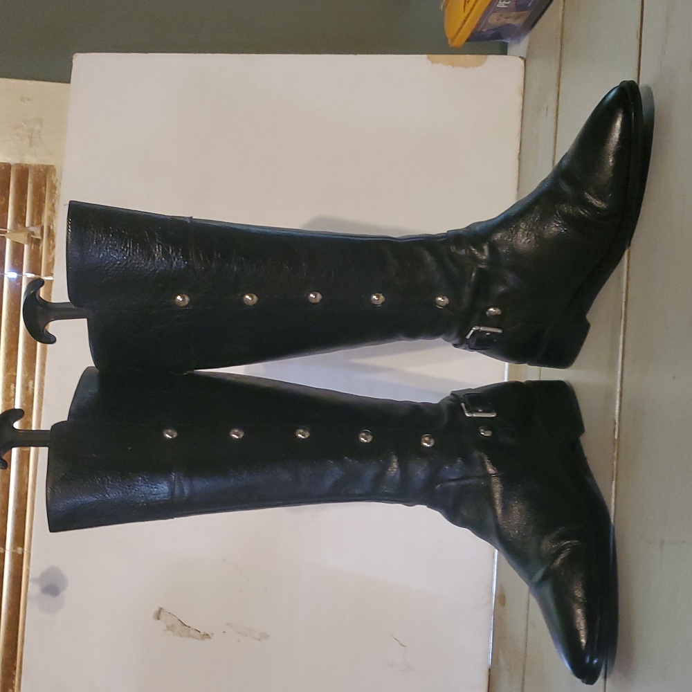 Micheal Kors Tall Boots. Black W/ Silver Studs & Buckles. Sz 7. Lightly Worb
